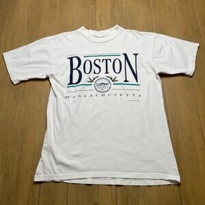 Vintage 90s M/L Boston Massachusetts Tourist Single Stitch White T-Shirt USA